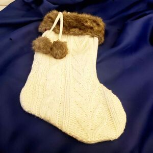 Cream Knit/Fluffy Christmas Stocking